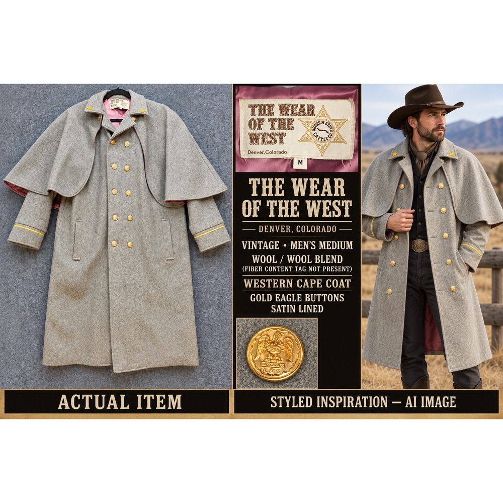 The Wear of the West Cape Coat Mens Vintage Wool Grey Medium Excellent Western